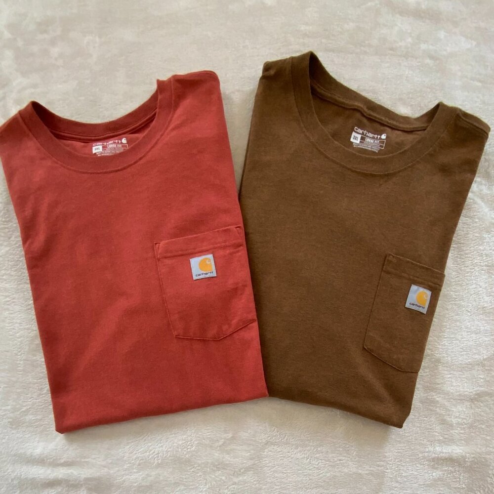 Carhartt Loose Fit Pocket T-Shirts Bundle Size 3XL (Brown & Brick Red)